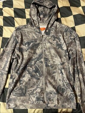 Lightweight Gray Patterned Hooded Zip-Up Jacket